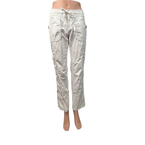 INC White Cargo Utility Pants Bling Buttons Zip Front Drawstring Waist - Picture 3 of 16